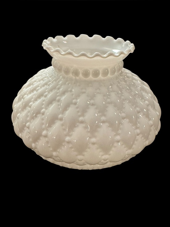 Vintage Other - Vintage White Milk Glass Diamond Quilted Ruffle Hurricane Lamp Shade